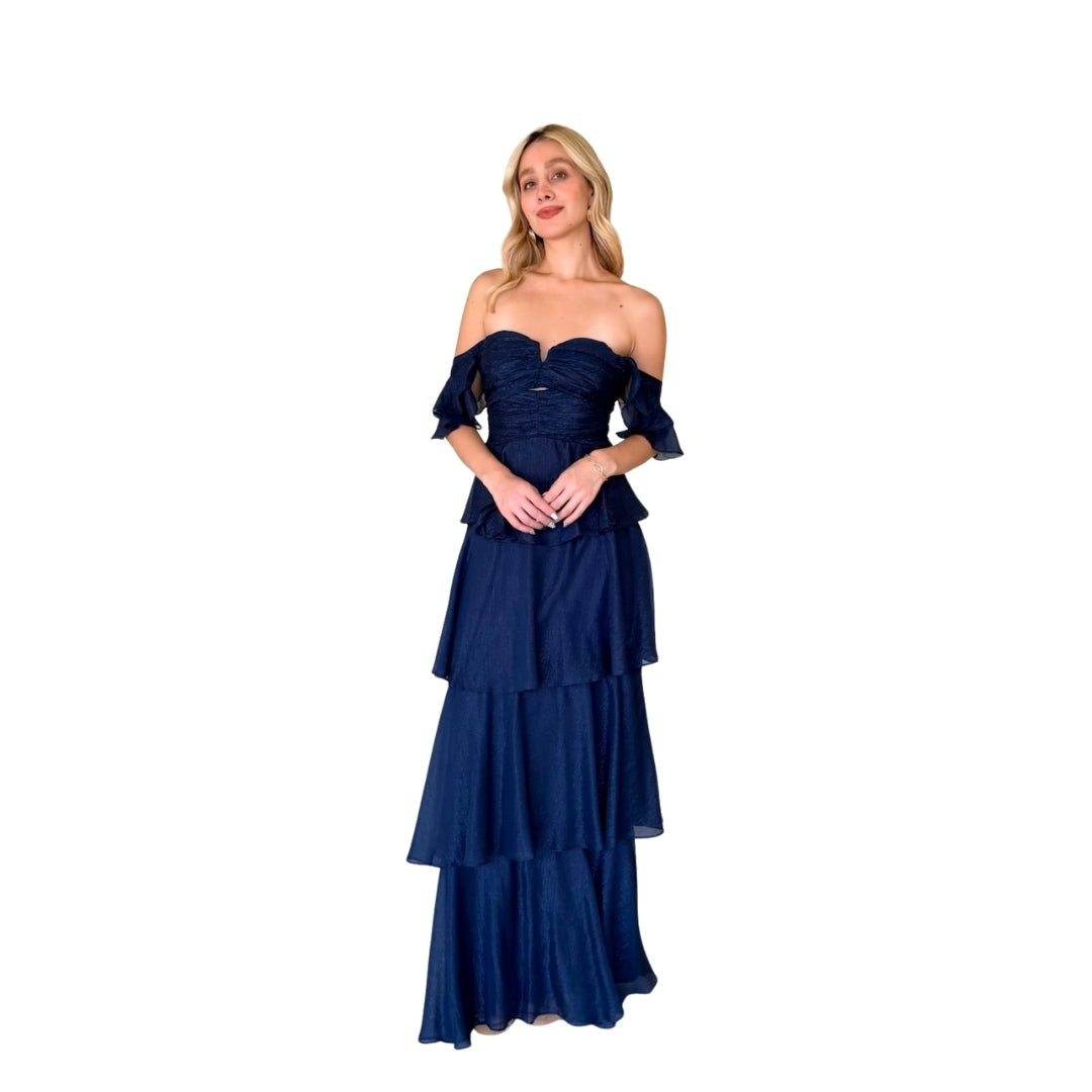 Belén | Vestido largo olanes azul marino