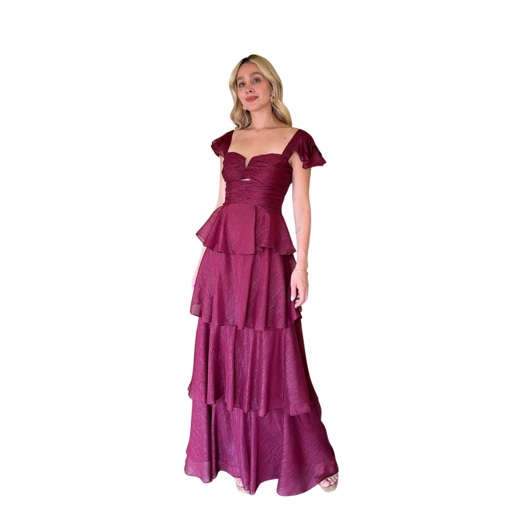 Belén | Vestido largo olanes vino