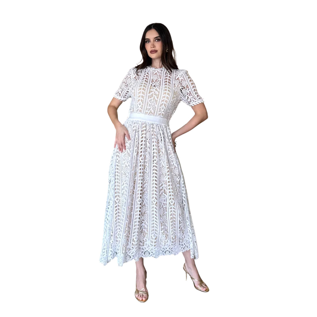 Cinthia | Vestido midi encaje ivory