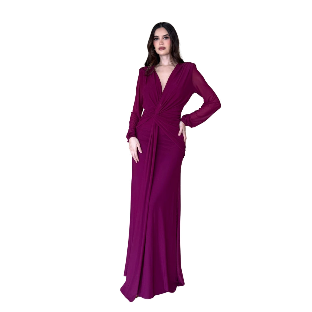 Carina | Vestido largo mesh moño uva