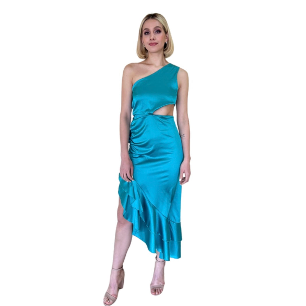 Marea | Vestido midi con abertura aqua