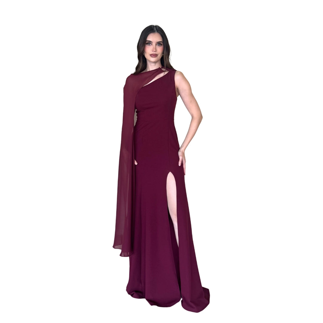Ederne | Vestido largo con mascada vino