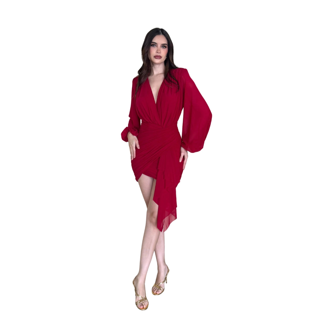 Donia | Vestido corto mesh con detalle en falda rojo