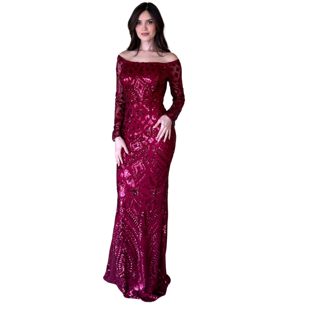 Fedra | Vestido largo lentejuela vino