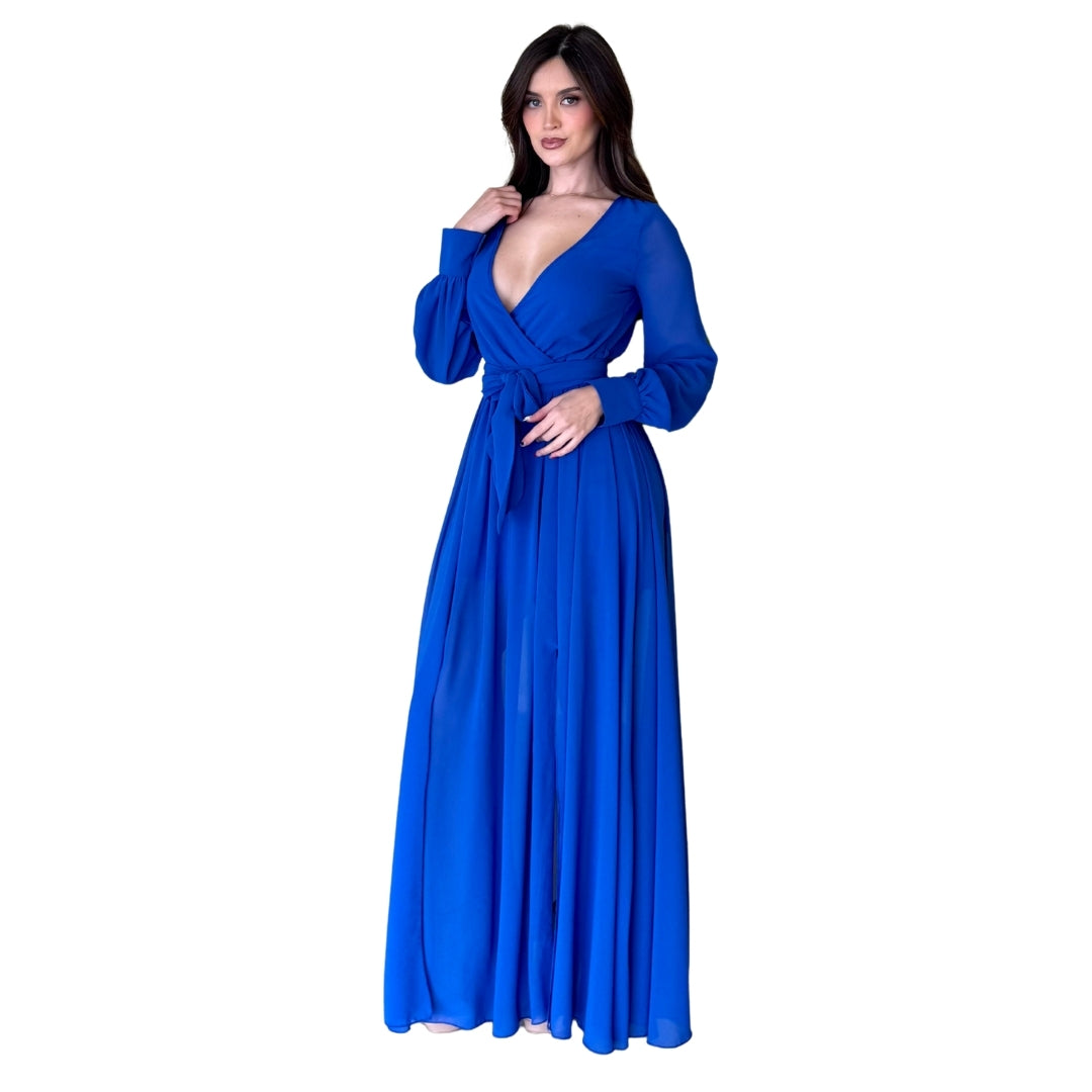 Zinnia | Maxivestido manga larga azul rey