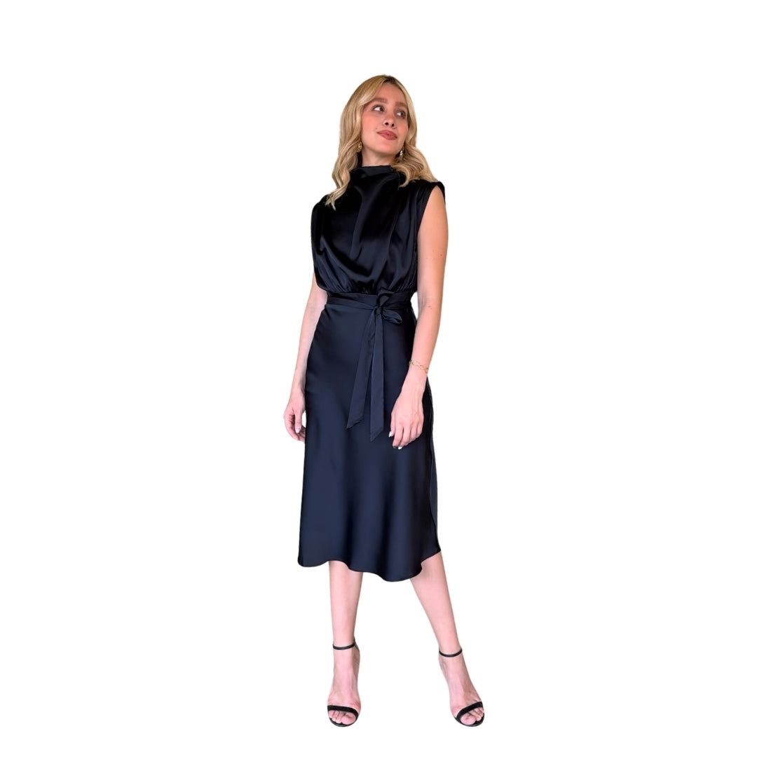 Chantal | Vestido midi satín negro