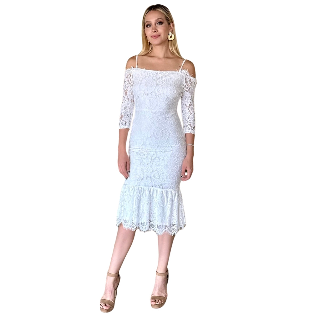 Tricia | Vestido midi tirantes desmontables blanco