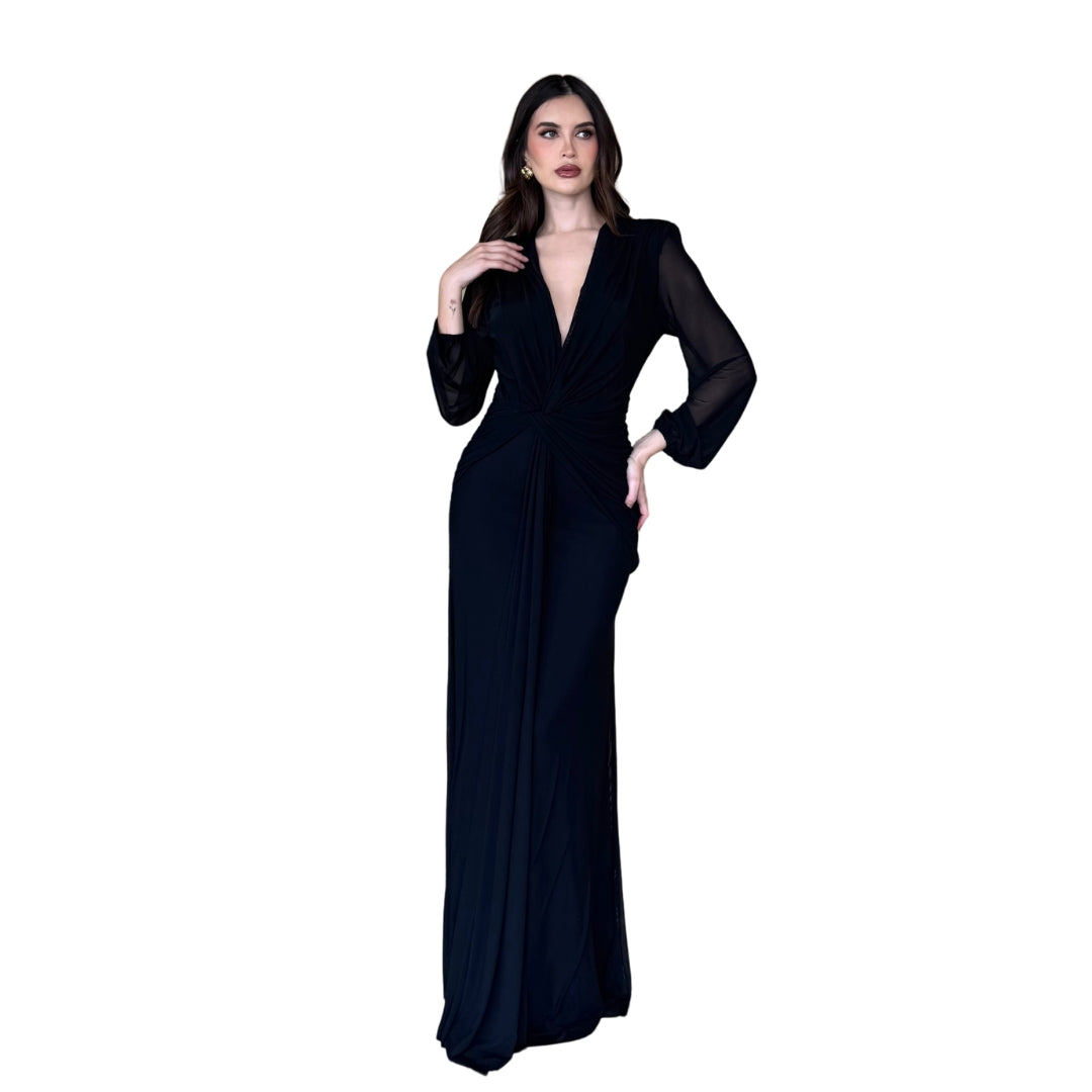 Carina | Vestido largo mesh moño negro