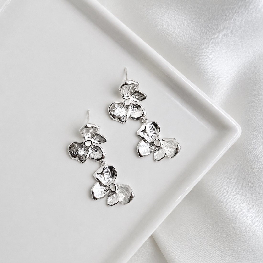 Delia | Aretes plata flor doble