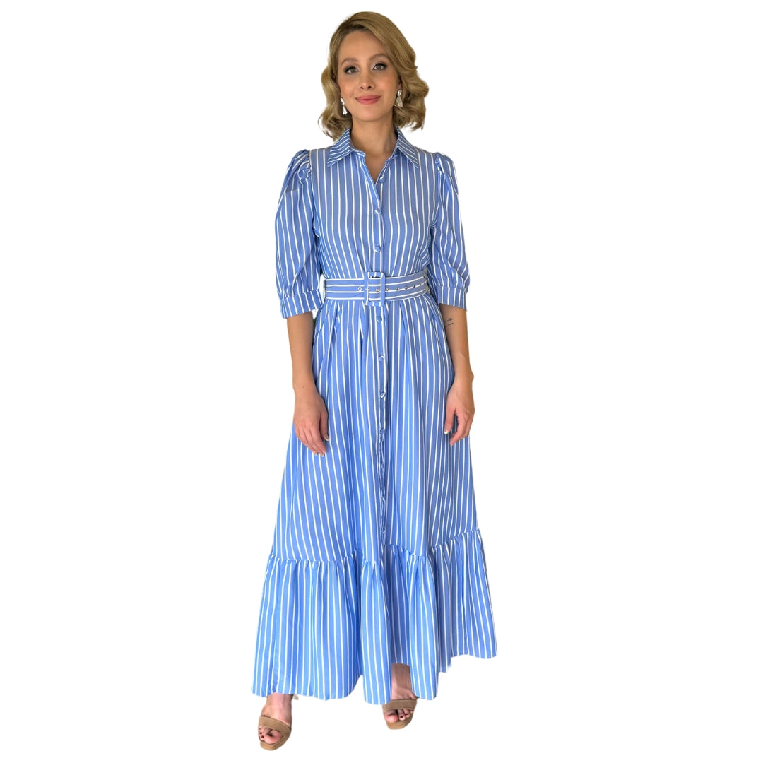 Sianne | Vestido largo líneas azules