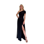 Irina | Vestido largo asimétrico mesh negro