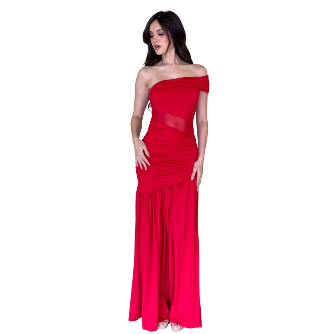 Serea | Vestido largo sin manga transparencia rojo
