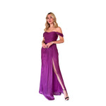 Xiara | Vestido largo shoulders off gasa drapeado uva