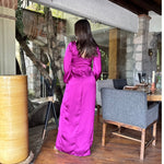 Idra | Vestido largo manga satín magenta