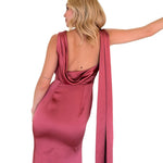 Robin | Vestido largo satín cauda terracota