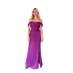 Xiara | Vestido largo shoulders off gasa drapeado uva