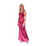 Kavya | Vestido largo drapeado satín terracota