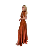 Temis | Vestido largo satín moños ajustables terracota