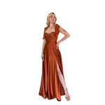 Temis | Vestido largo satín moños ajustables terracota