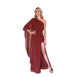 Pamela | Vestido largo cauda en hombro terracota