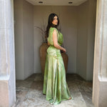 Rosina | Vestido largo satín multicolor verde