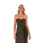 Circe | Vestido largo corsét y mesh olivo