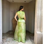 Rosina | Vestido largo satín multicolor verde