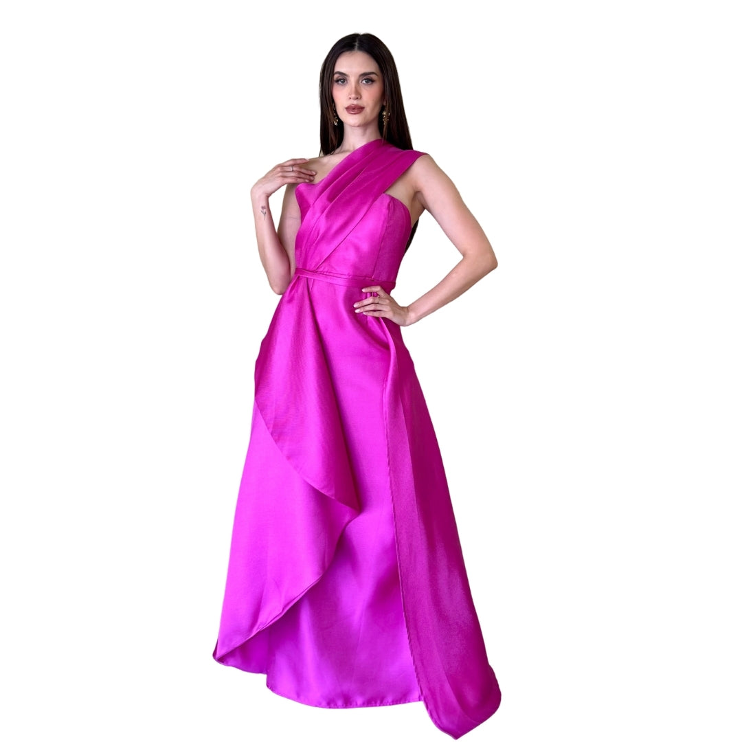 Isabell | Vestido largo drapeado magenta