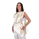 Amabel | Conjunto satín ivory con cinturón