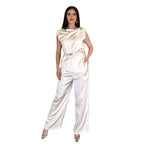 Amabel | Conjunto satín ivory con cinturón