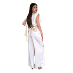 Amabel | Conjunto satín ivory con cinturón