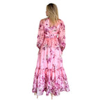 Telma | Vestido largo con cinta ajustable rosa estampado