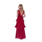 Marisa | Vestido largo plisado capas terracota