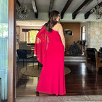 Briana | Vestido largo argolla y manga asimetrica rojo