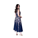 Libby | Vestido midi bordado floral azul marino