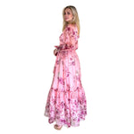 Telma | Vestido largo con cinta ajustable rosa estampado