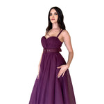 Cayetana | Vestido largo falda tul con cinturón purpura