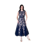 Libby | Vestido midi bordado floral azul marino