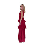 Marisa | Vestido largo plisado capas terracota