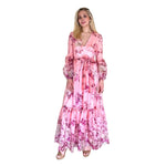 Telma | Vestido largo con cinta ajustable rosa estampado