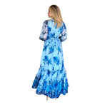 Telma | Vestido largo con cinta ajustable azul estampado
