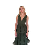 Marisa | Vestido largo plisado capas olivo