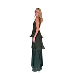 Marisa | Vestido largo plisado capas olivo