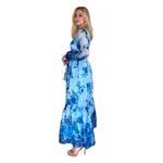 Telma | Vestido largo con cinta ajustable azul estampado