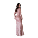 Samanta | Vestido largo lentejuelas y plumas rose gold