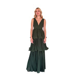 Marisa | Vestido largo plisado capas olivo