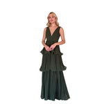 Marisa | Vestido largo plisado capas olivo