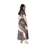 Lyra | Vestido midi mesh nudo multicolor olivo