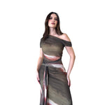 Lyra | Vestido midi mesh nudo multicolor olivo