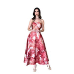 Beca | Vestido midi strapless estampado chedron